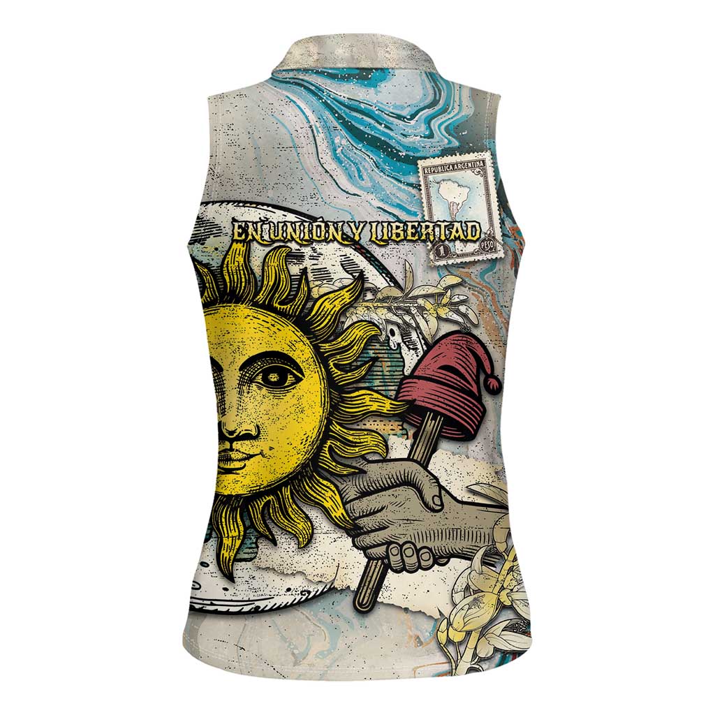 Argentina Women Sleeveless Polo Shirt Sol De Mayo Retro Style - Wonder Print Shop
