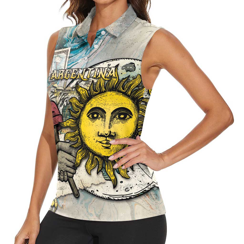 Argentina Women Sleeveless Polo Shirt Sol De Mayo Retro Style - Wonder Print Shop