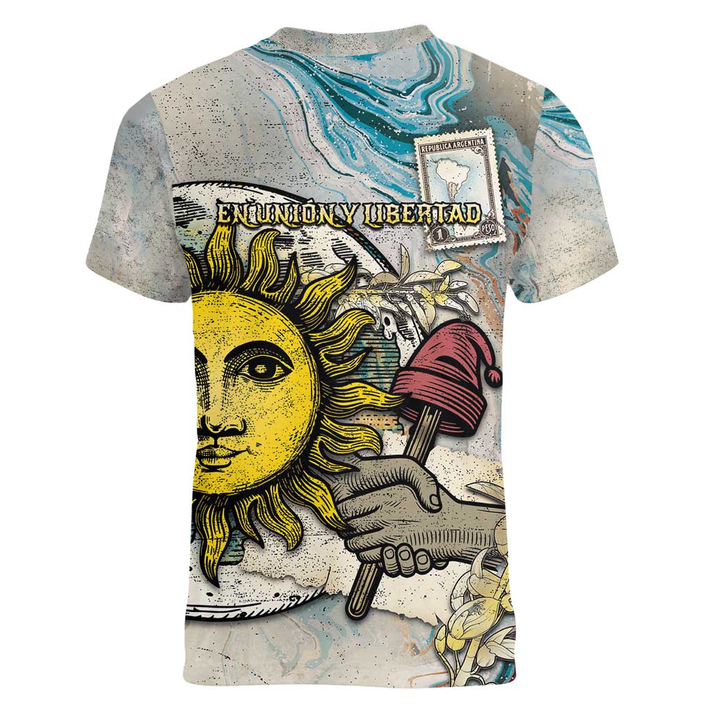 Argentina Women V-Neck T-Shirt Sol De Mayo Retro Style - Wonder Print Shop