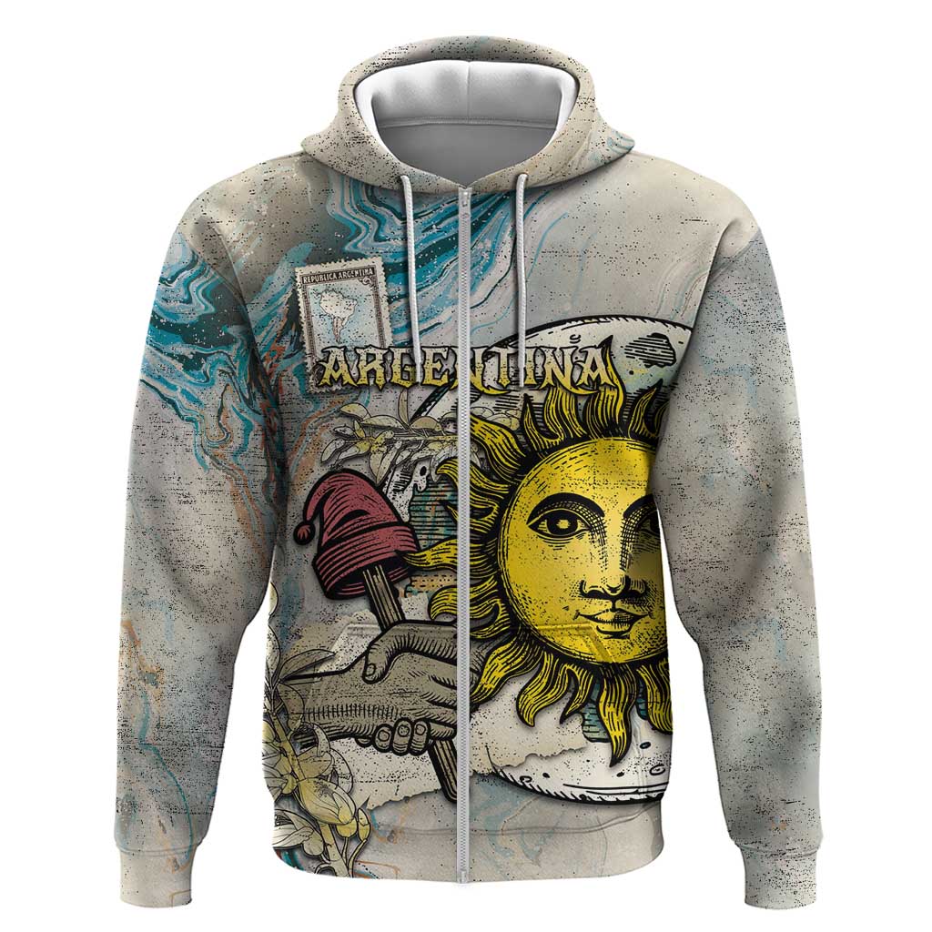 Argentina Zip Hoodie Sol De Mayo Retro Style - Wonder Print Shop