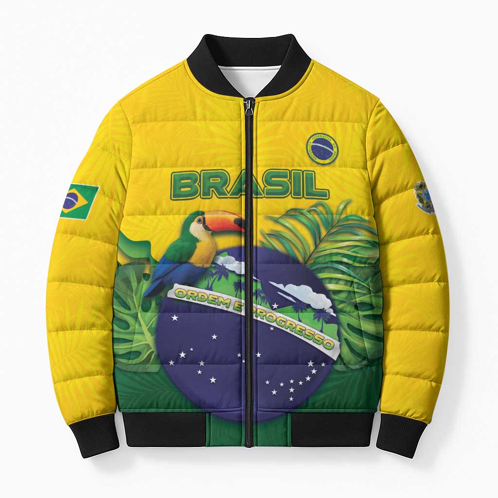 Personalized Brazil Bomber Puffer Jacket Toco Toucan Tropical Vibes - Wonder Print Shop