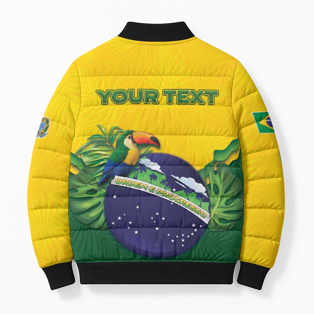 Personalized Brazil Bomber Puffer Jacket Toco Toucan Tropical Vibes - Wonder Print Shop