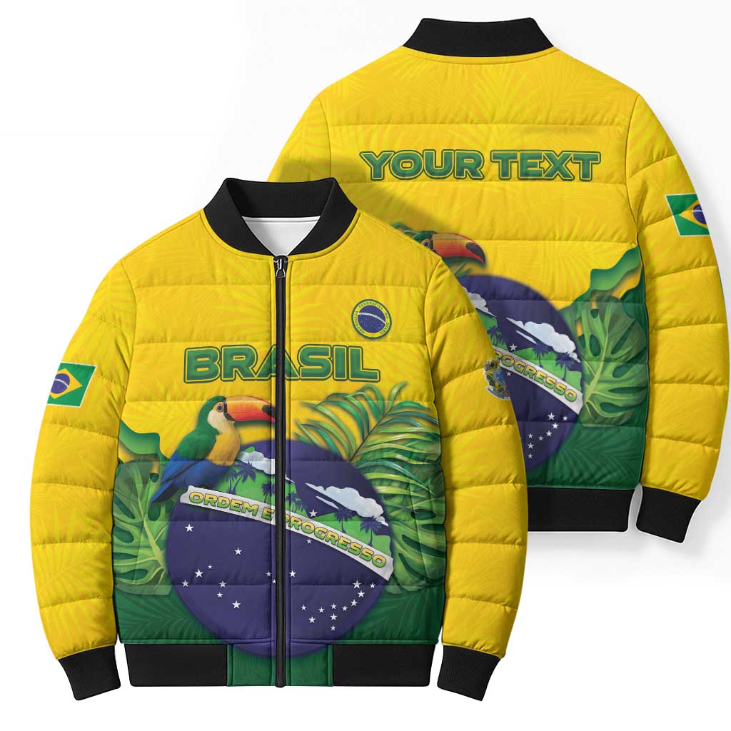 Personalized Brazil Bomber Puffer Jacket Toco Toucan Tropical Vibes - Wonder Print Shop