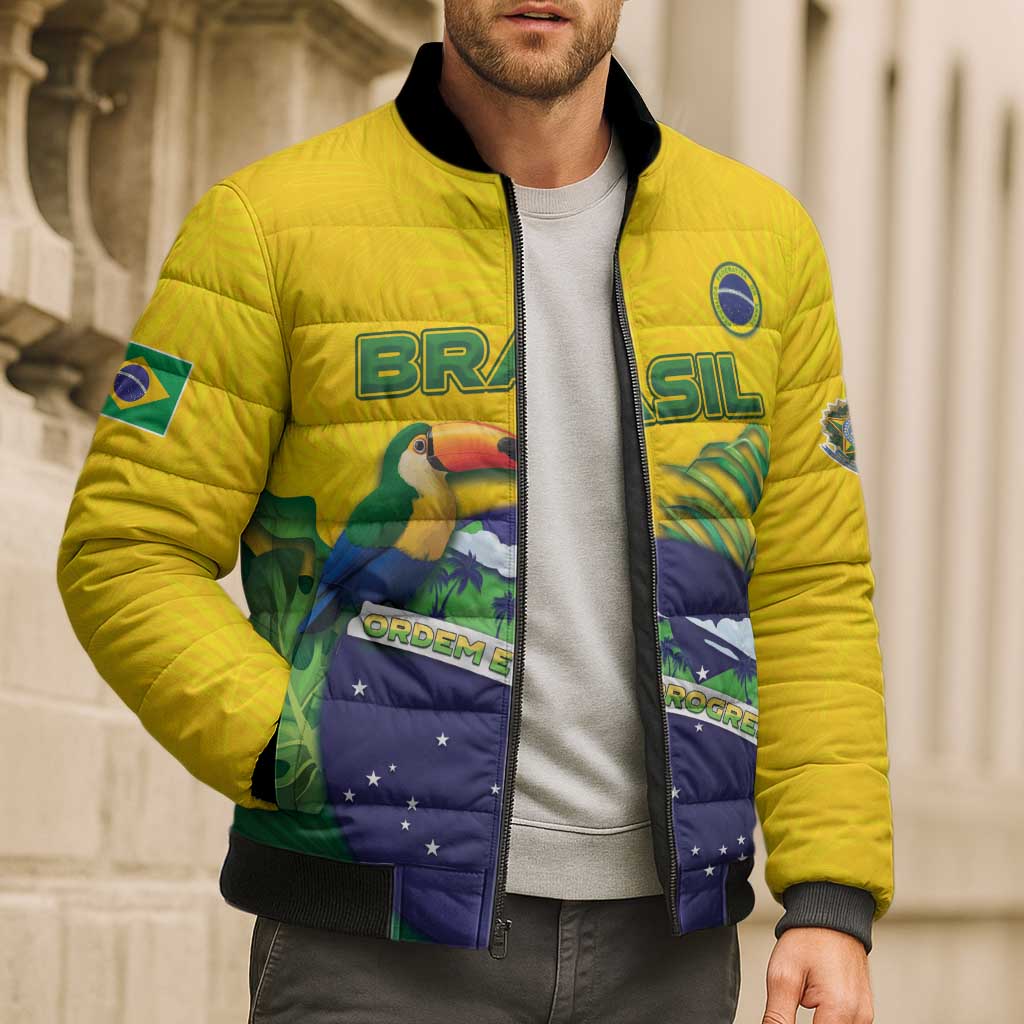 Personalized Brazil Bomber Puffer Jacket Toco Toucan Tropical Vibes - Wonder Print Shop
