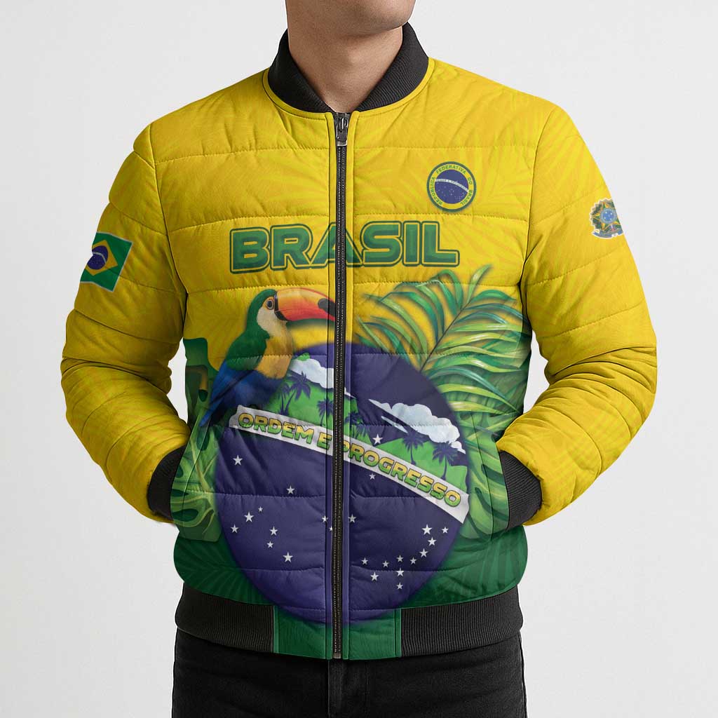 Personalized Brazil Bomber Puffer Jacket Toco Toucan Tropical Vibes - Wonder Print Shop
