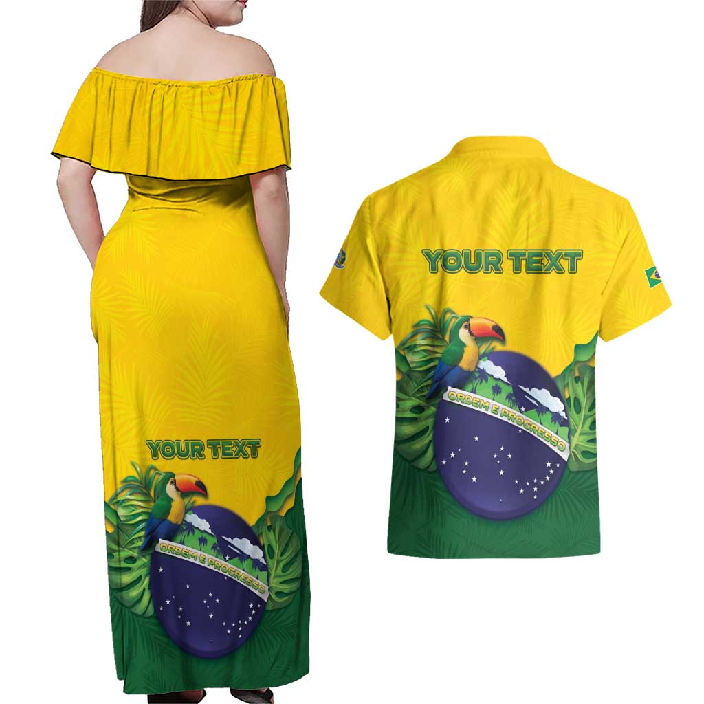 Personalized Brazil Couples Matching Off Shoulder Maxi Dress and Hawaiian Shirt Toco Toucan Tropical Vibes - Wonder Print Shop