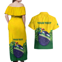 Personalized Brazil Couples Matching Off Shoulder Maxi Dress and Hawaiian Shirt Toco Toucan Tropical Vibes - Wonder Print Shop