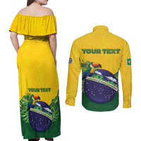 Personalized Brazil Couples Matching Off Shoulder Maxi Dress and Long Sleeve Button Shirt Toco Toucan Tropical Vibes - Wonder Print Shop