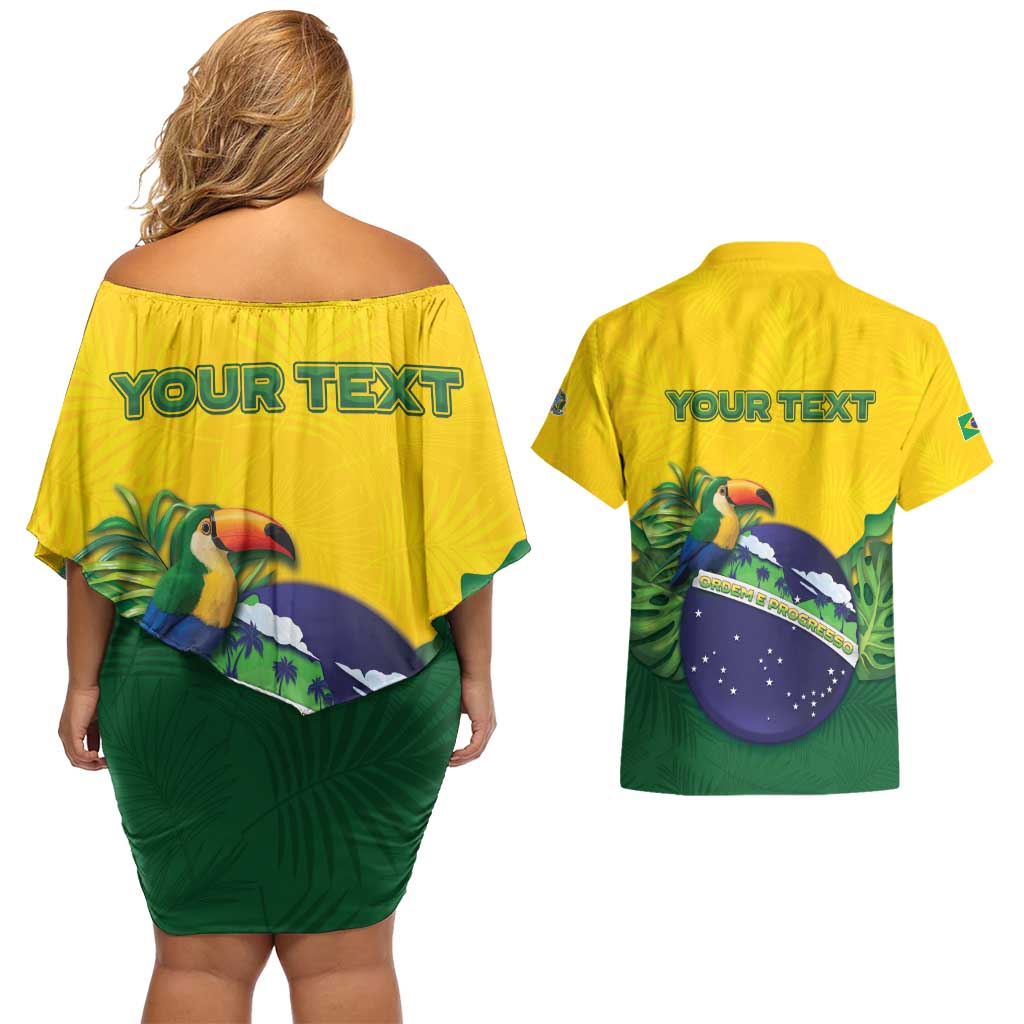Personalized Brazil Couples Matching Off Shoulder Short Dress and Hawaiian Shirt Toco Toucan Tropical Vibes - Wonder Print Shop