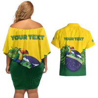 Personalized Brazil Couples Matching Off Shoulder Short Dress and Hawaiian Shirt Toco Toucan Tropical Vibes - Wonder Print Shop
