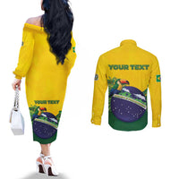 Personalized Brazil Couples Matching Off The Shoulder Long Sleeve Dress and Long Sleeve Button Shirt Toco Toucan Tropical Vibes - Wonder Print Shop