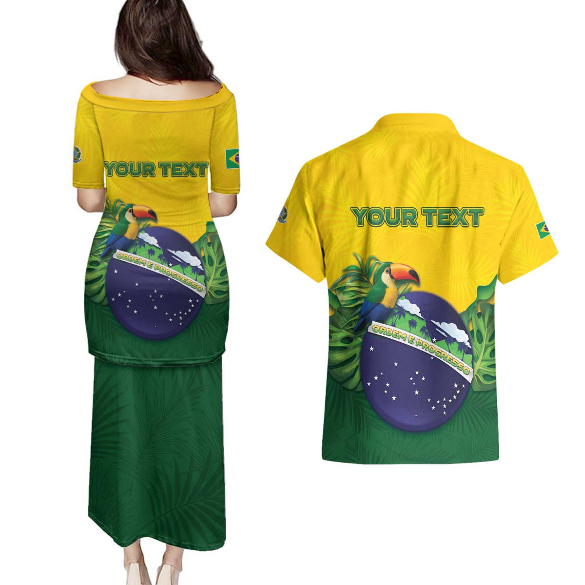 Personalized Brazil Couples Matching Puletasi and Hawaiian Shirt Toco Toucan Tropical Vibes - Wonder Print Shop