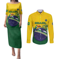 Personalized Brazil Couples Matching Puletasi and Long Sleeve Button Shirt Toco Toucan Tropical Vibes - Wonder Print Shop