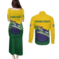 Personalized Brazil Couples Matching Puletasi and Long Sleeve Button Shirt Toco Toucan Tropical Vibes - Wonder Print Shop