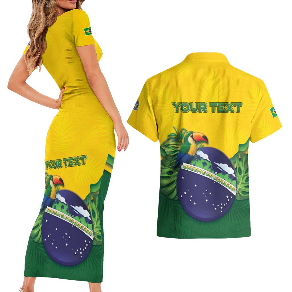 Personalized Brazil Couples Matching Short Sleeve Bodycon Dress and Hawaiian Shirt Toco Toucan Tropical Vibes - Wonder Print Shop
