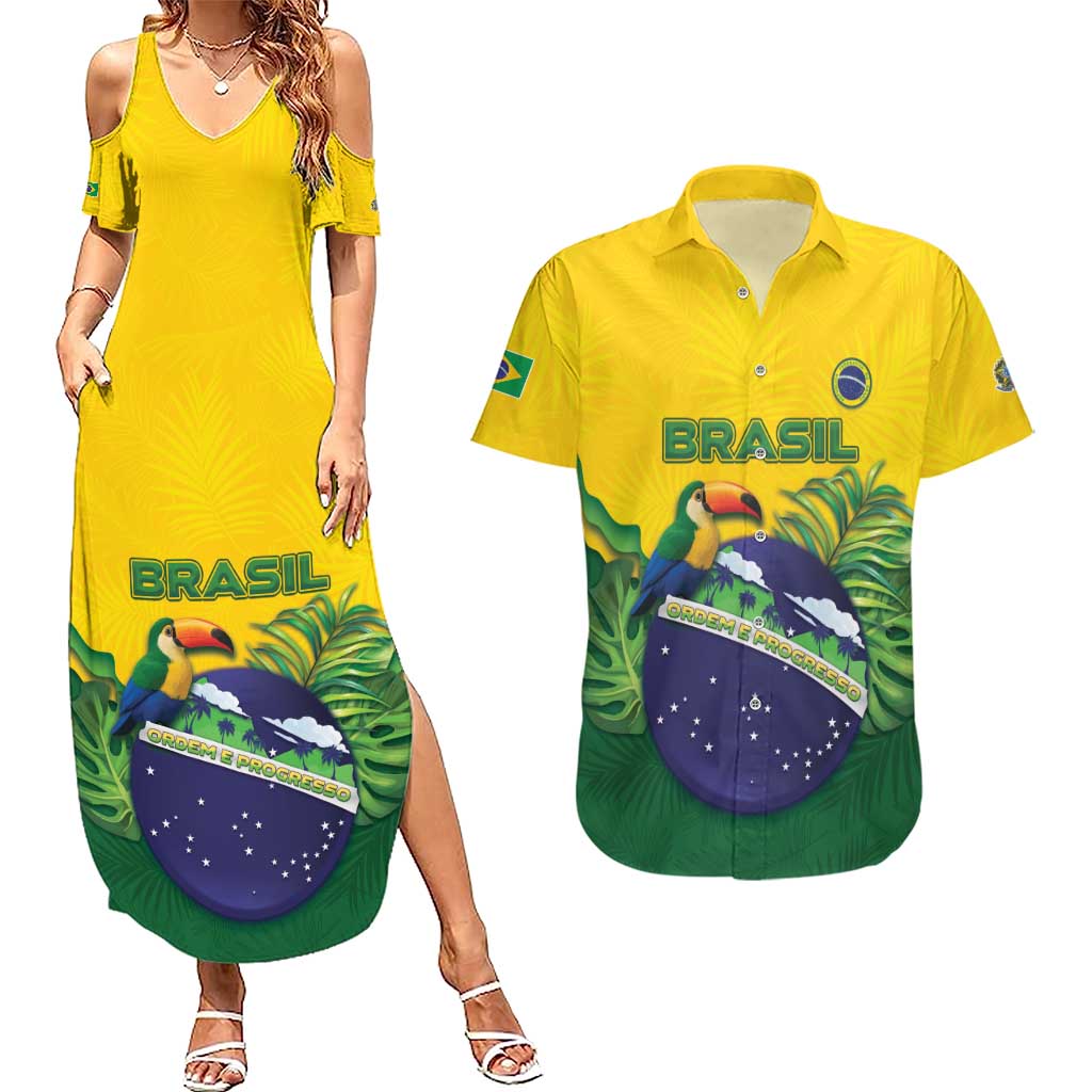 Personalized Brazil Couples Matching Summer Maxi Dress and Hawaiian Shirt Toco Toucan Tropical Vibes - Wonder Print Shop