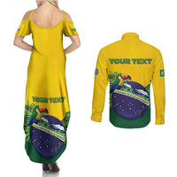 Personalized Brazil Couples Matching Summer Maxi Dress and Long Sleeve Button Shirt Toco Toucan Tropical Vibes - Wonder Print Shop