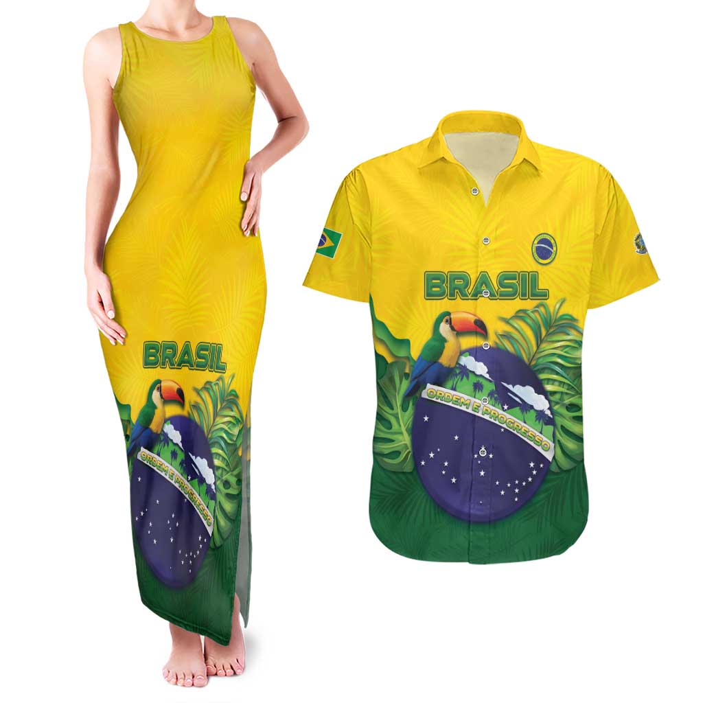 Personalized Brazil Couples Matching Tank Maxi Dress and Hawaiian Shirt Toco Toucan Tropical Vibes - Wonder Print Shop