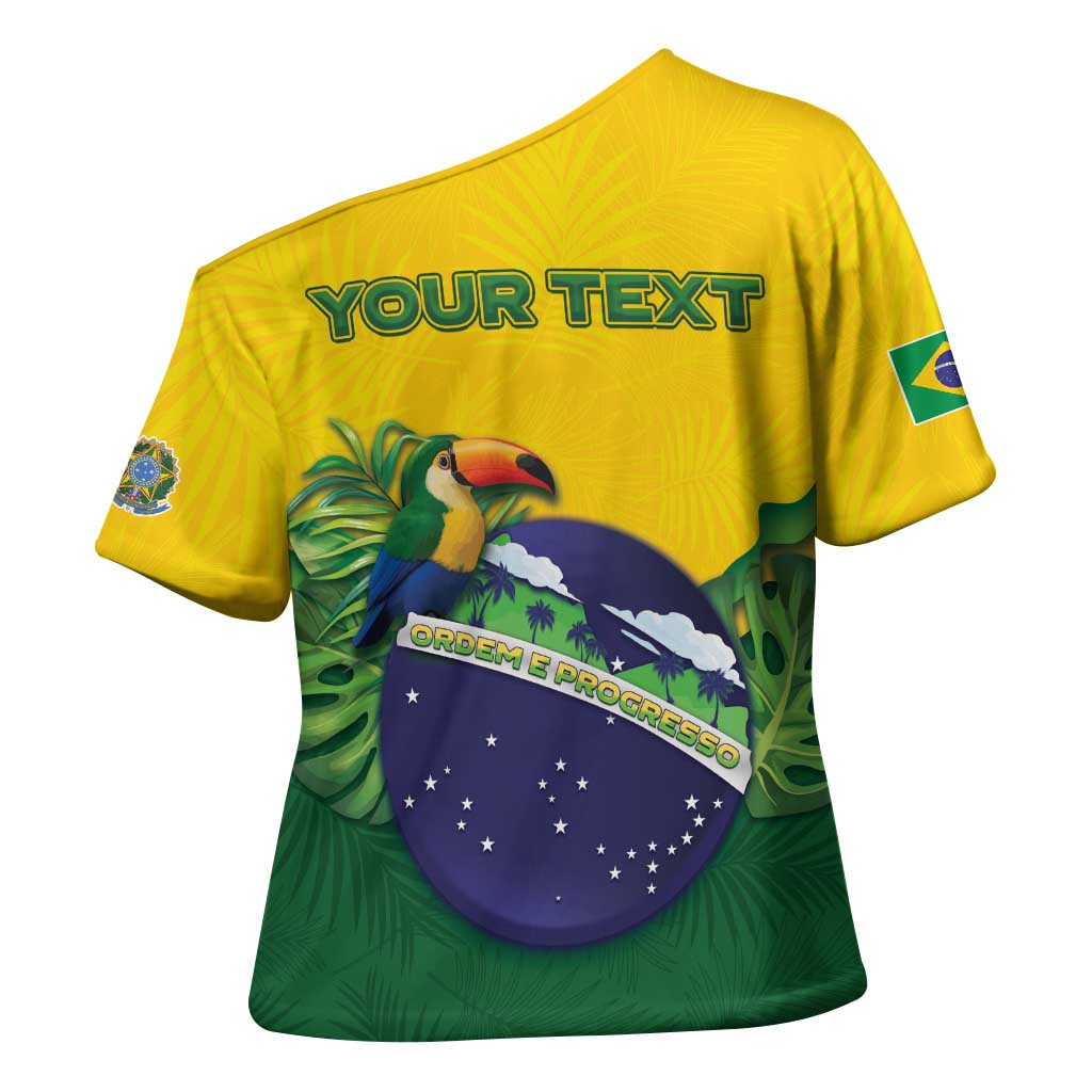 Personalized Brazil Cross Shoulder Shirt Toco Toucan Tropical Vibes - Wonder Print Shop