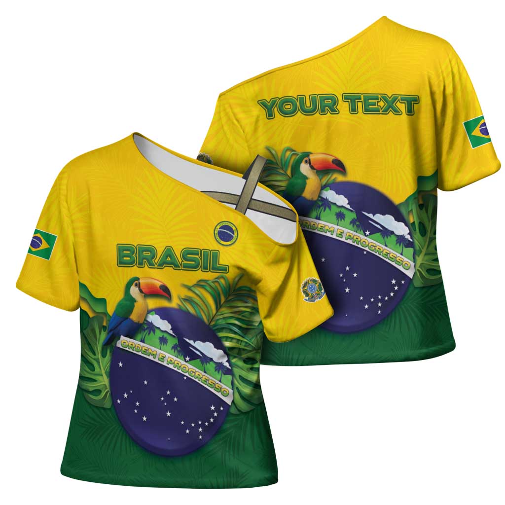 Personalized Brazil Cross Shoulder Shirt Toco Toucan Tropical Vibes - Wonder Print Shop