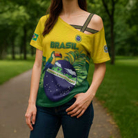 Personalized Brazil Cross Shoulder Shirt Toco Toucan Tropical Vibes - Wonder Print Shop