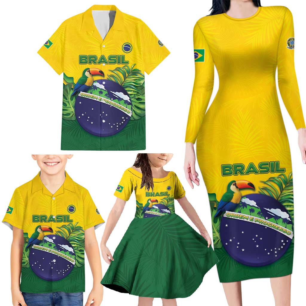 Personalized Brazil Family Matching Long Sleeve Bodycon Dress and Hawaiian Shirt Toco Toucan Tropical Vibes - Wonder Print Shop