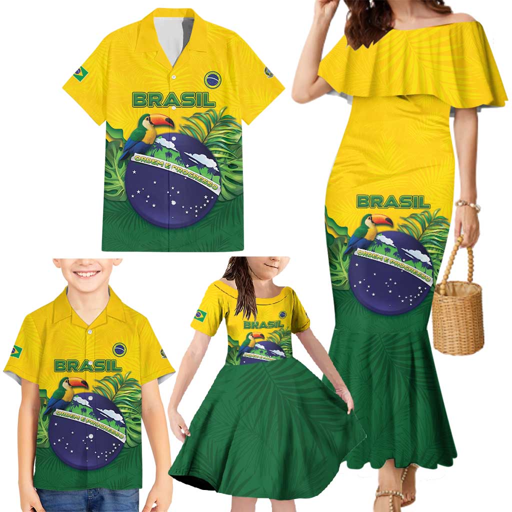 Personalized Brazil Family Matching Mermaid Dress and Hawaiian Shirt Toco Toucan Tropical Vibes - Wonder Print Shop