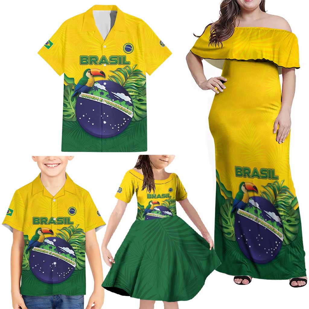 Personalized Brazil Family Matching Off Shoulder Maxi Dress and Hawaiian Shirt Toco Toucan Tropical Vibes - Wonder Print Shop