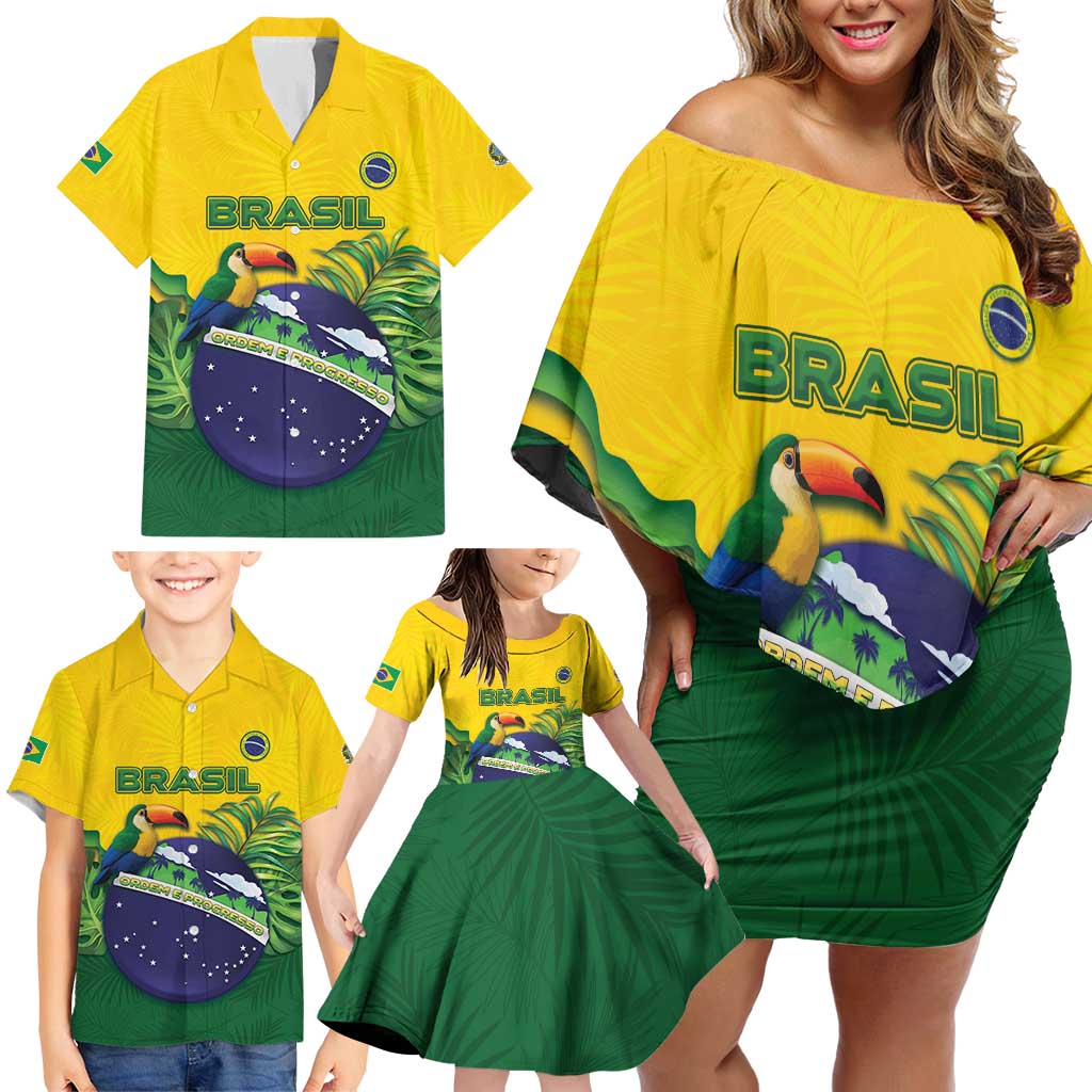 Personalized Brazil Family Matching Off Shoulder Short Dress and Hawaiian Shirt Toco Toucan Tropical Vibes - Wonder Print Shop
