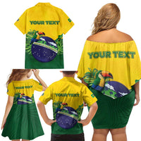 Personalized Brazil Family Matching Off Shoulder Short Dress and Hawaiian Shirt Toco Toucan Tropical Vibes - Wonder Print Shop