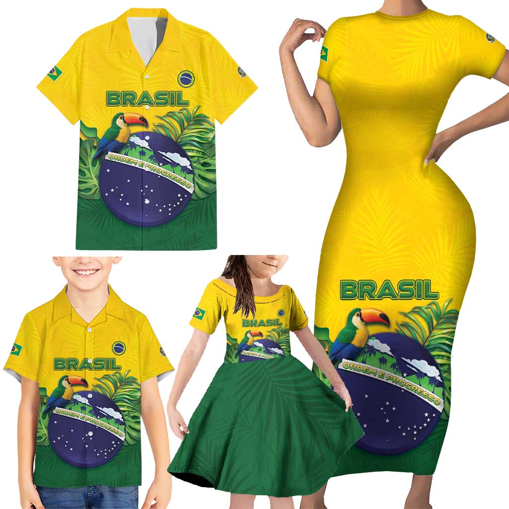 Personalized Brazil Family Matching Short Sleeve Bodycon Dress and Hawaiian Shirt Toco Toucan Tropical Vibes - Wonder Print Shop