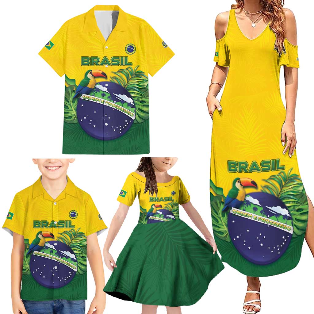 Personalized Brazil Family Matching Summer Maxi Dress and Hawaiian Shirt Toco Toucan Tropical Vibes - Wonder Print Shop