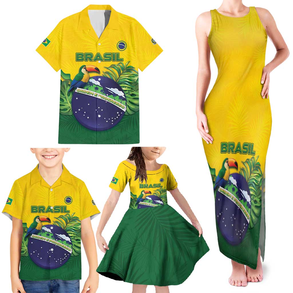 Personalized Brazil Family Matching Tank Maxi Dress and Hawaiian Shirt Toco Toucan Tropical Vibes - Wonder Print Shop