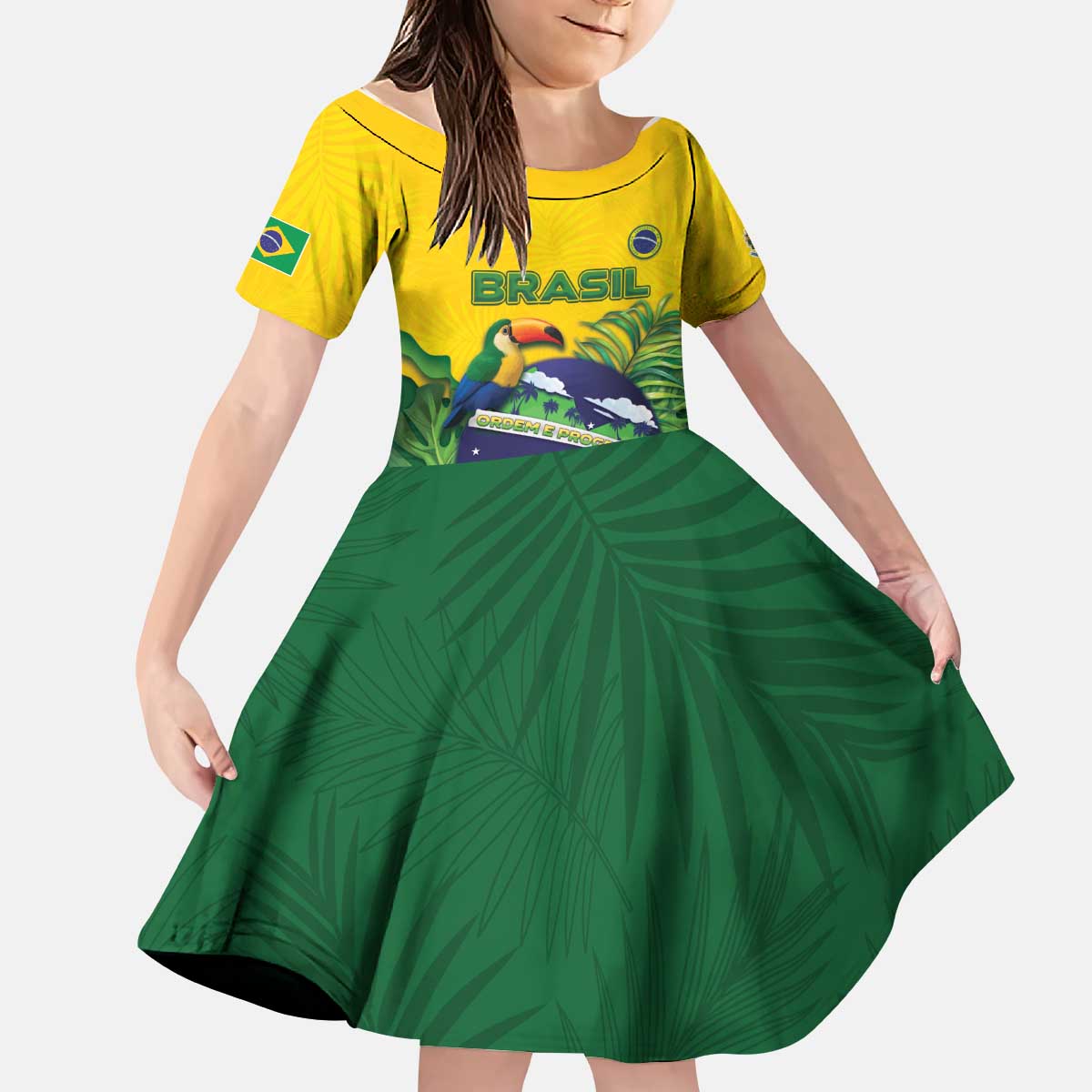 Personalized Brazil Kid Short Sleeve Dress Toco Toucan Tropical Vibes - Wonder Print Shop