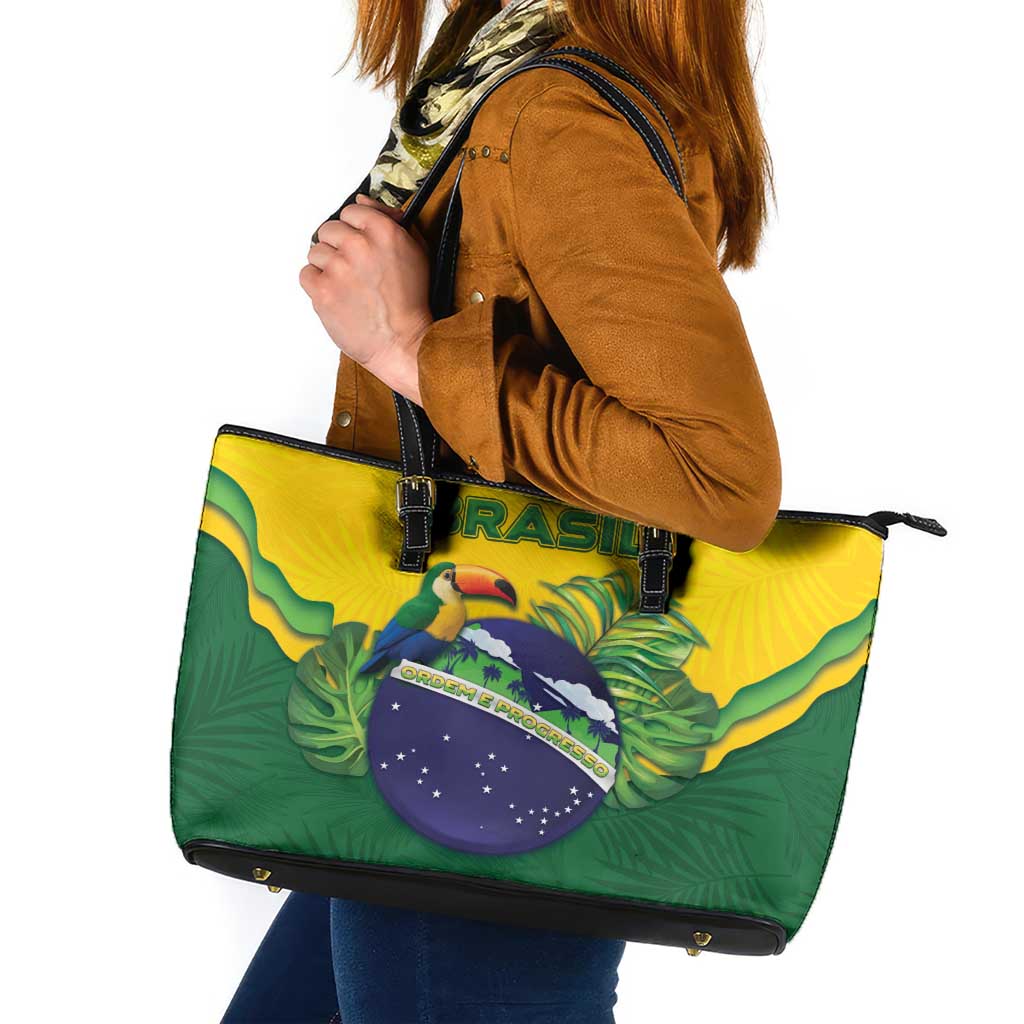 Brazil Leather Tote Bag Toco Toucan Tropical Vibes - Wonder Print Shop