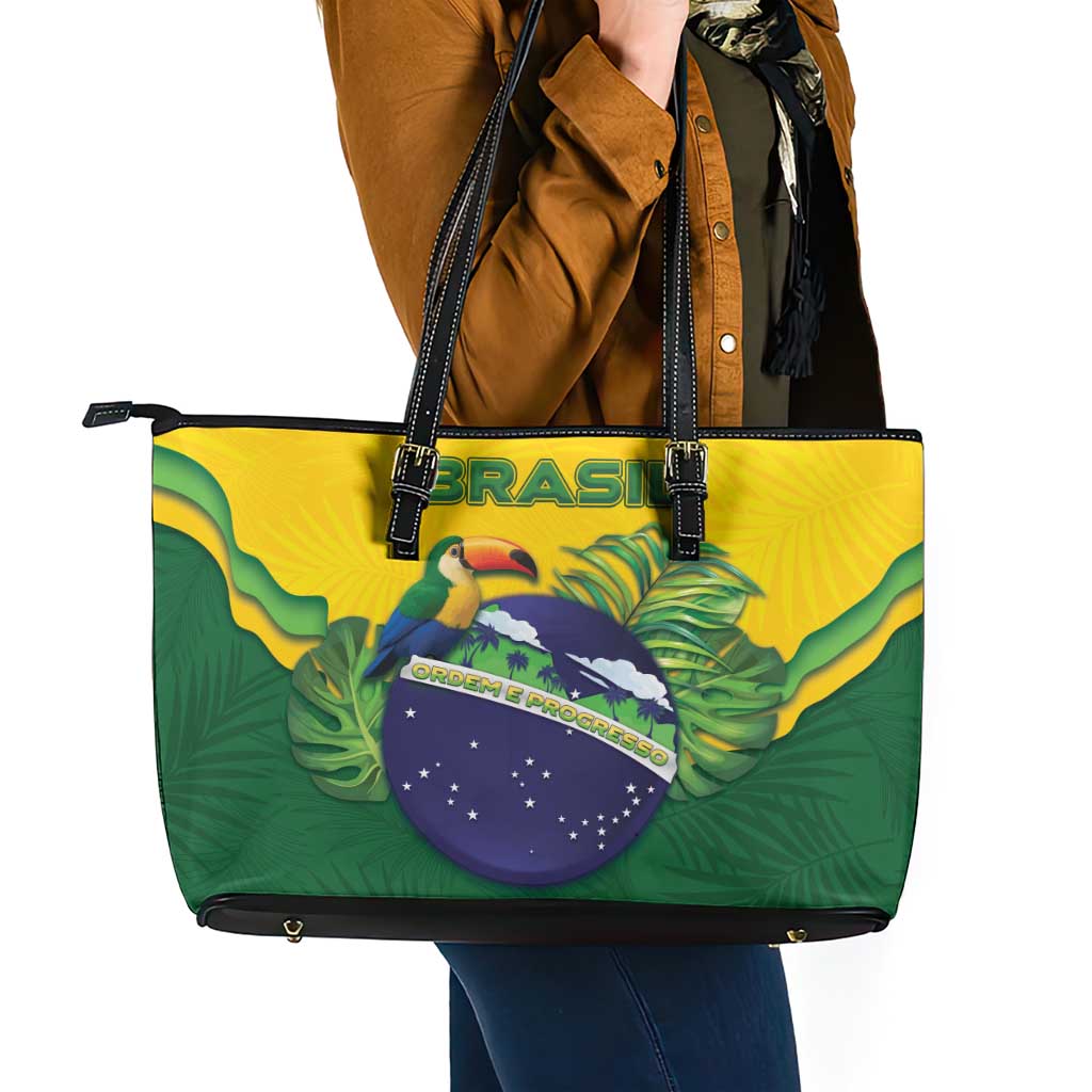 Brazil Leather Tote Bag Toco Toucan Tropical Vibes - Wonder Print Shop