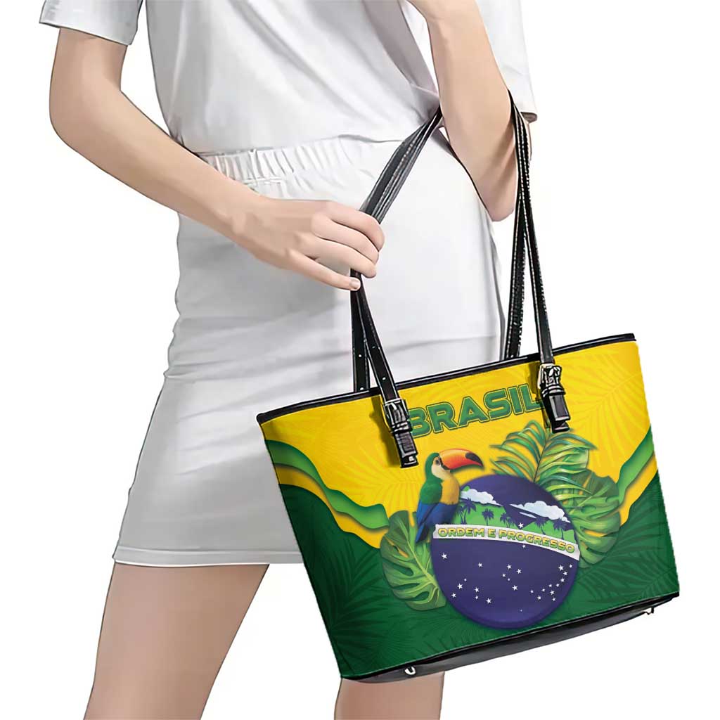 Brazil Leather Tote Bag Toco Toucan Tropical Vibes - Wonder Print Shop