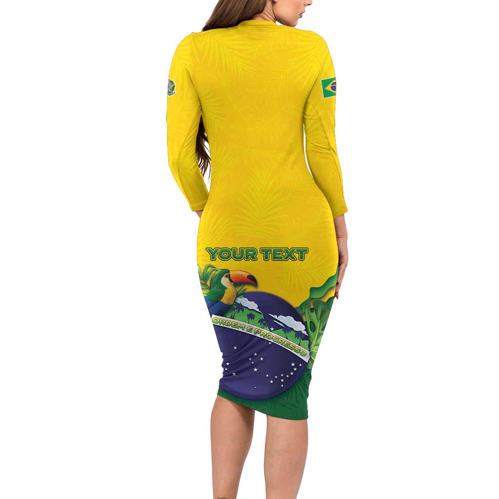 Personalized Brazil Long Sleeve Bodycon Dress Toco Toucan Tropical Vibes - Wonder Print Shop