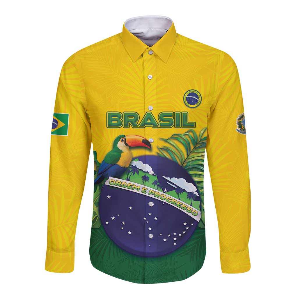 Personalized Brazil Long Sleeve Button Shirt Toco Toucan Tropical Vibes - Wonder Print Shop
