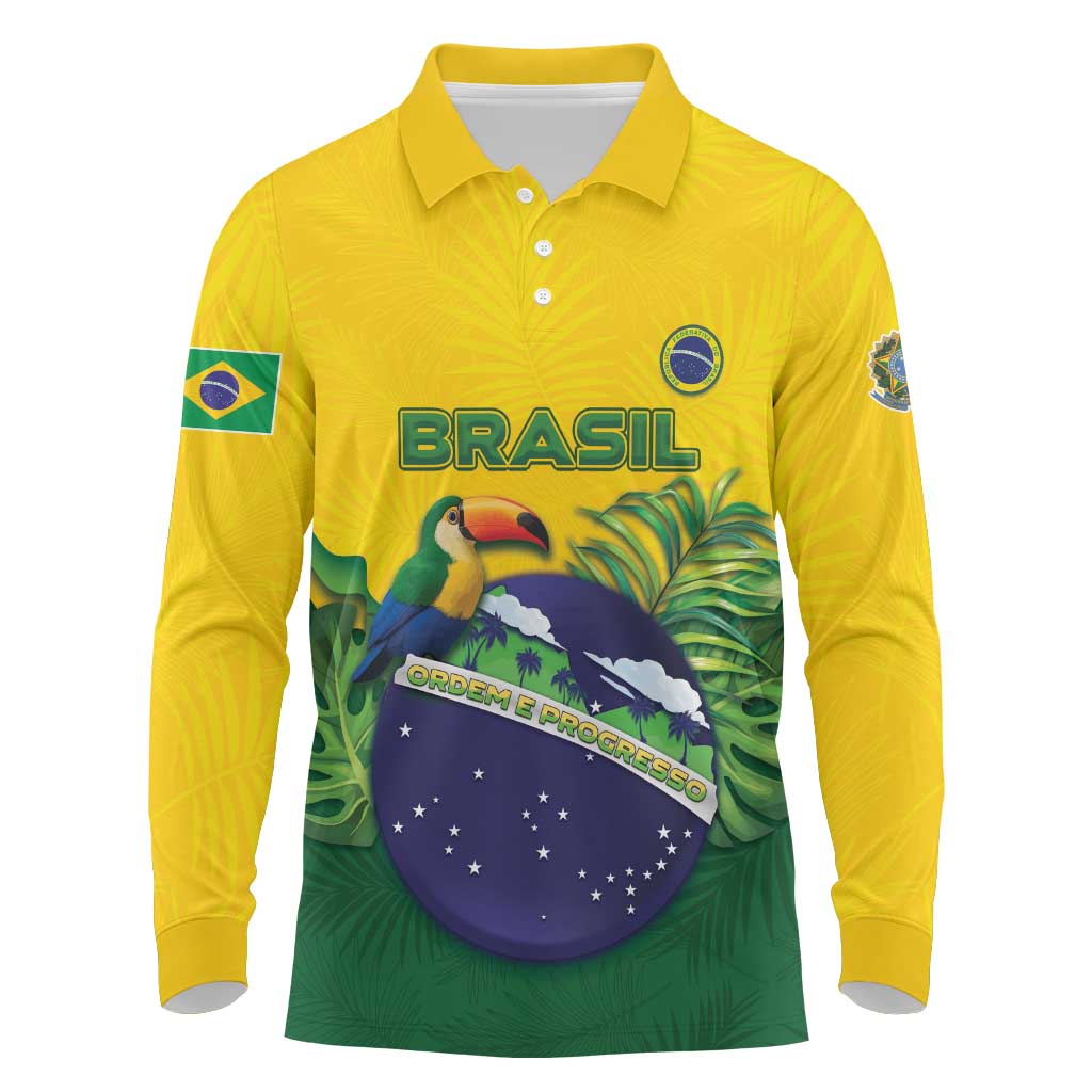 Personalized Brazil Long Sleeve Polo Shirt Toco Toucan Tropical Vibes - Wonder Print Shop