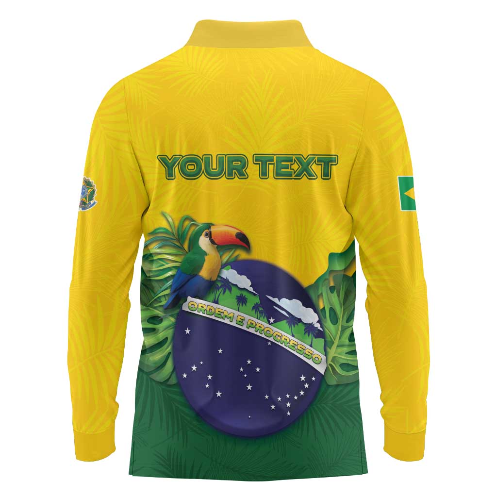 Personalized Brazil Long Sleeve Polo Shirt Toco Toucan Tropical Vibes - Wonder Print Shop