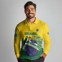 Personalized Brazil Long Sleeve Polo Shirt Toco Toucan Tropical Vibes - Wonder Print Shop