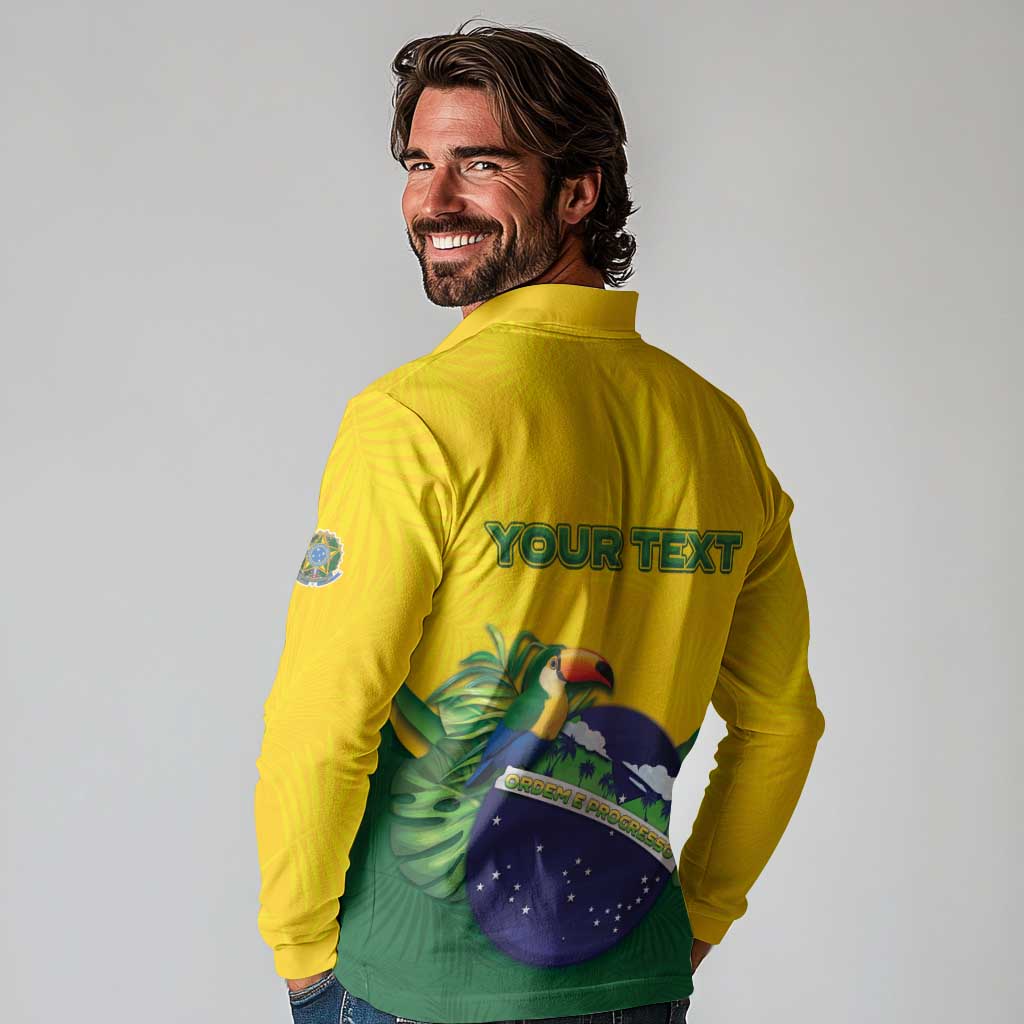 Personalized Brazil Long Sleeve Polo Shirt Toco Toucan Tropical Vibes - Wonder Print Shop