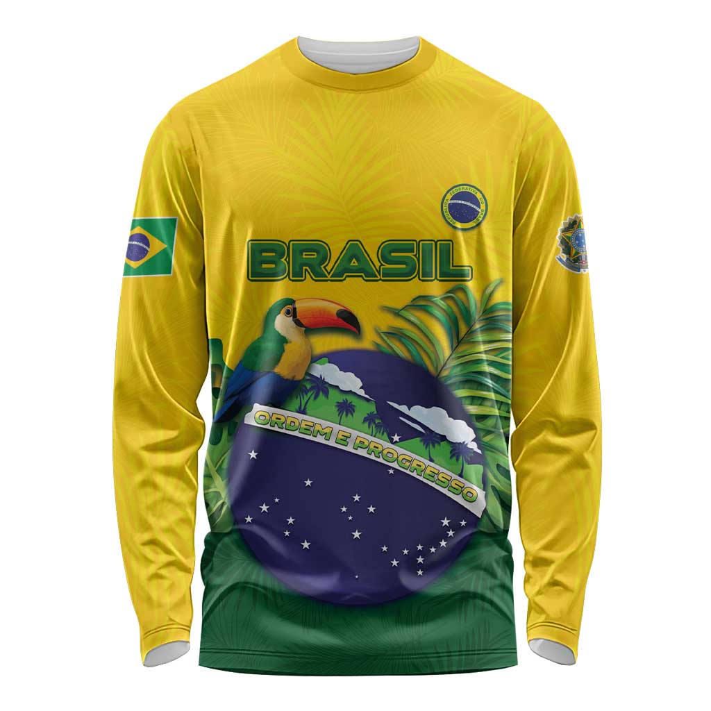 Personalized Brazil Long Sleeve Shirt Toco Toucan Tropical Vibes - Wonder Print Shop