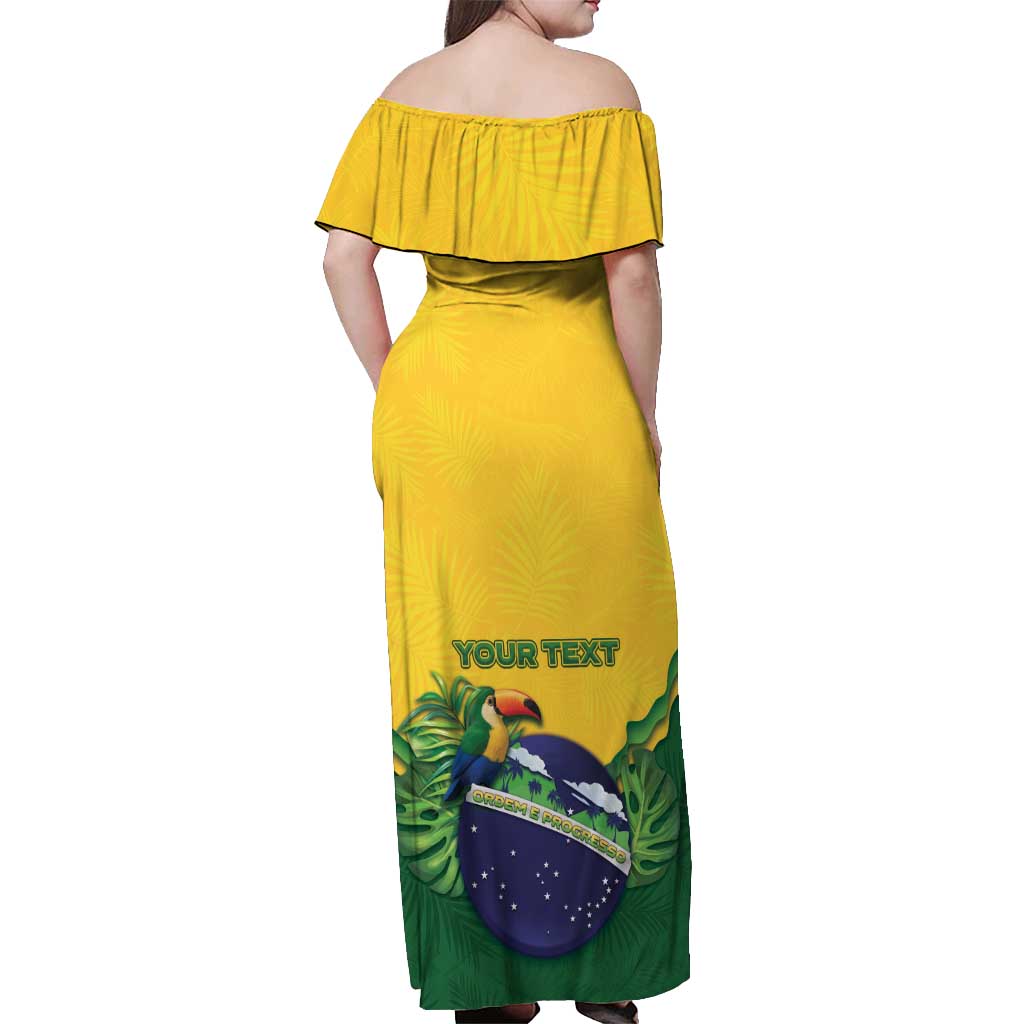 Personalized Brazil Off Shoulder Maxi Dress Toco Toucan Tropical Vibes - Wonder Print Shop