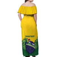 Personalized Brazil Off Shoulder Maxi Dress Toco Toucan Tropical Vibes - Wonder Print Shop