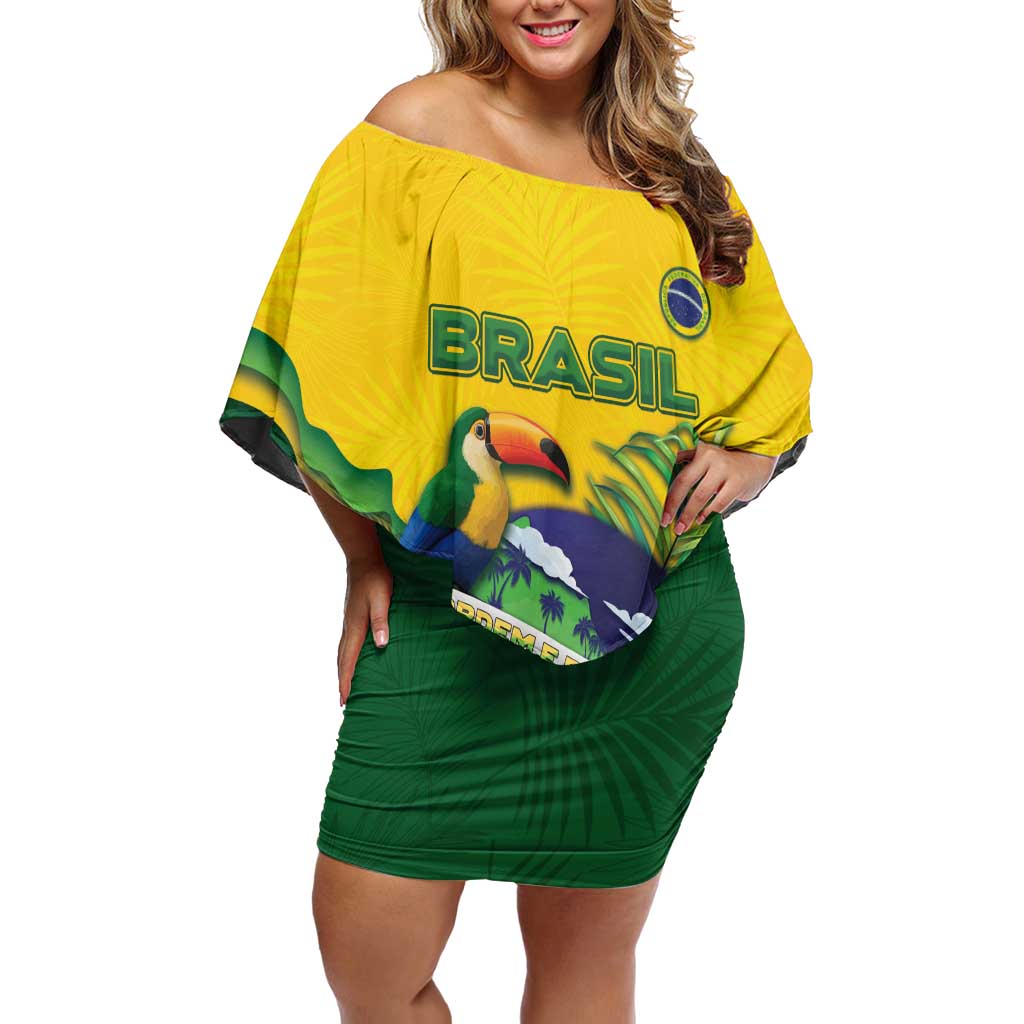 Personalized Brazil Off Shoulder Short Dress Toco Toucan Tropical Vibes - Wonder Print Shop