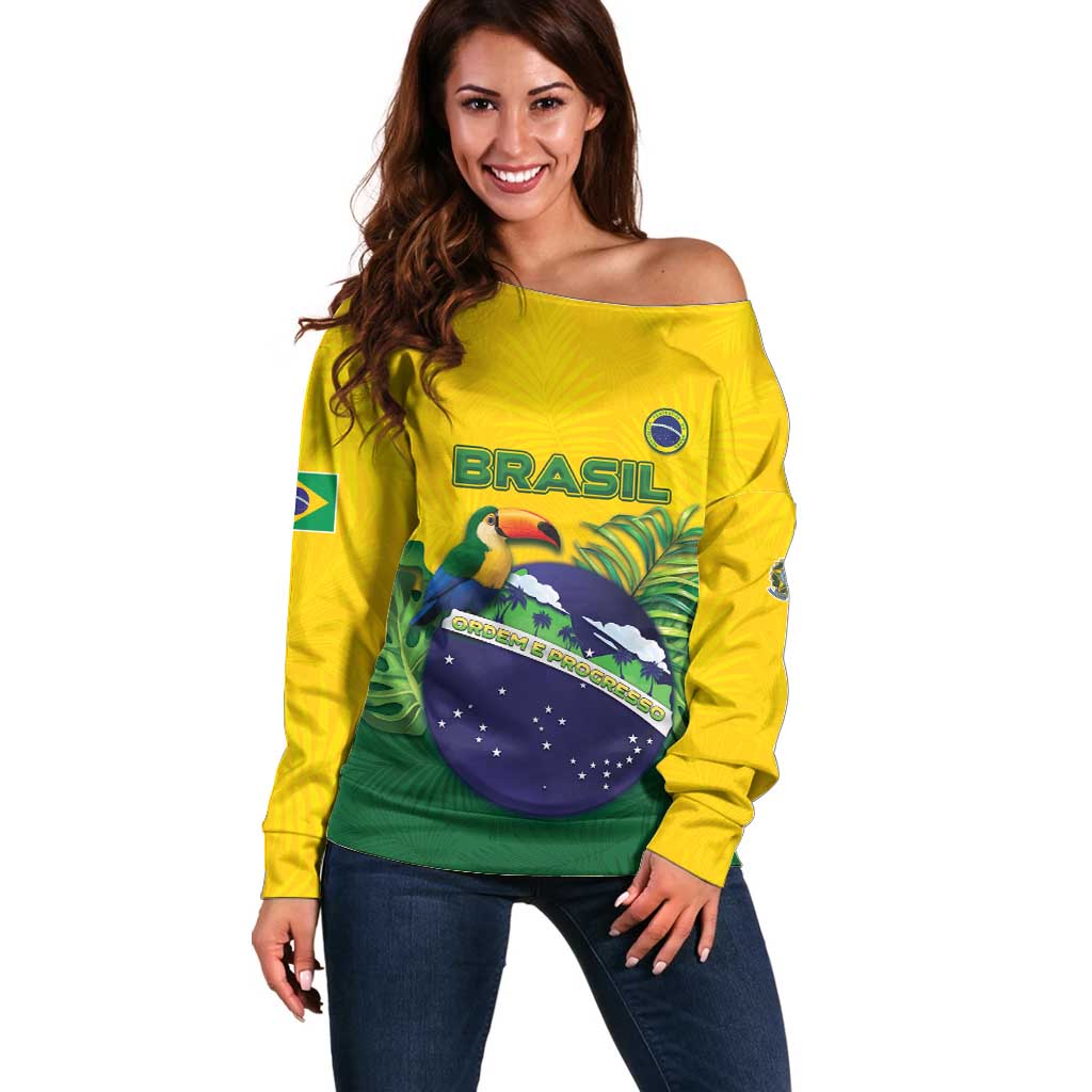 Personalized Brazil Off Shoulder Sweater Toco Toucan Tropical Vibes - Wonder Print Shop