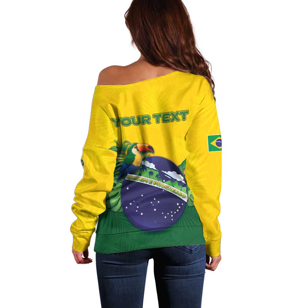 Personalized Brazil Off Shoulder Sweater Toco Toucan Tropical Vibes - Wonder Print Shop