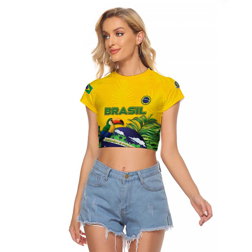 Personalized Brazil Raglan Cropped T Shirt Toco Toucan Tropical Vibes - Wonder Print Shop